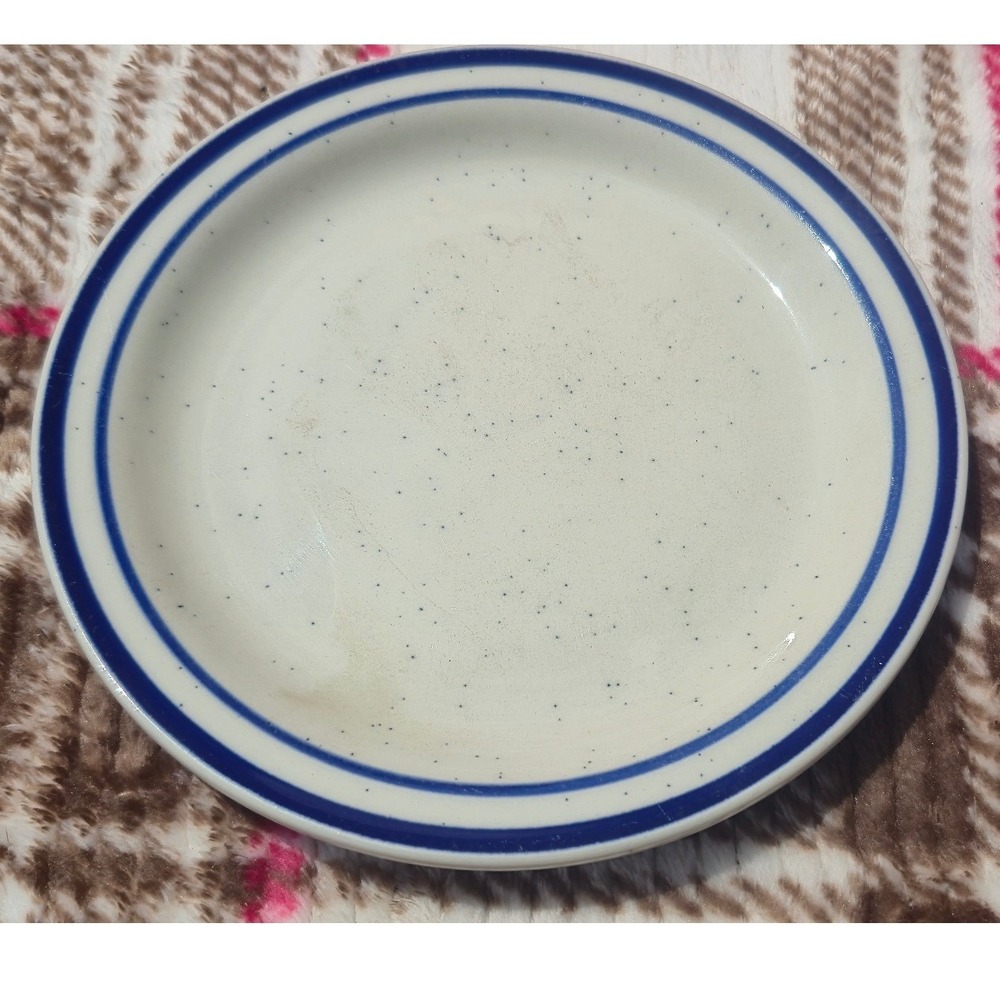 Stoneware Side Plate Cream Speckled Blue Band‎ 6.5 Inch Vintage